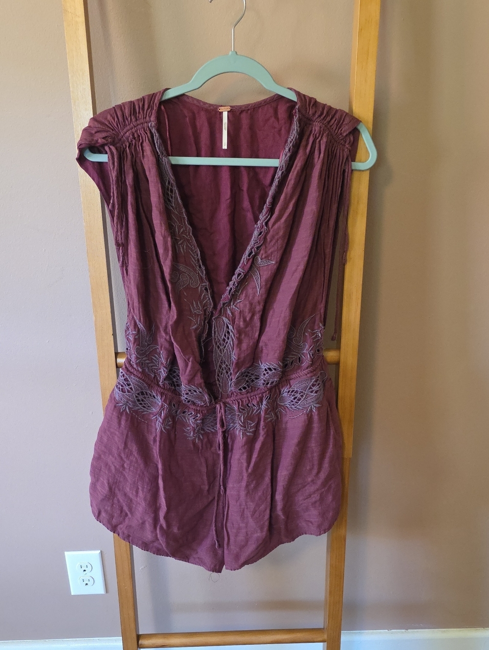 Free People Plum Embroidered Swim Coverup